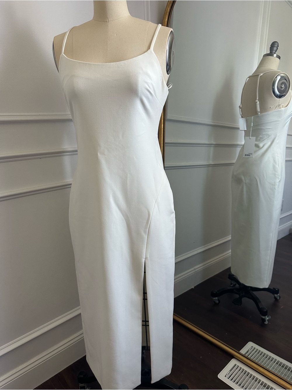 Likely White Square-Neck Midi Dress with Front Slit